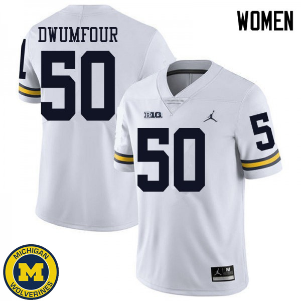 Women University of Michigan #50 Michael Dwumfour White Jordan Brand Alumni Jersey